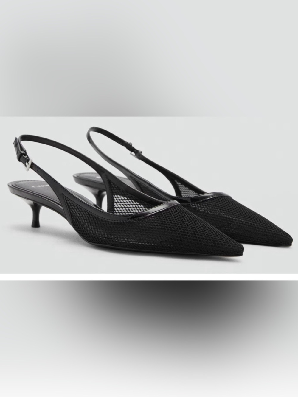NEW MANGO BLACK MESH KITTEN HEELS SLINGBACK HEELED PUMPS SHOES SZ 37 US 6.5